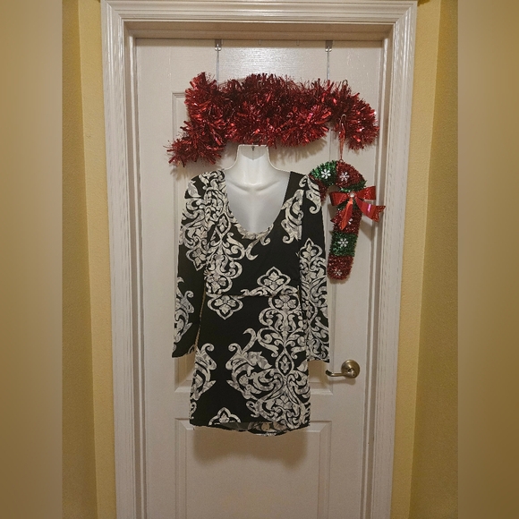 Miss Avenue tunic top black & beige, gray size L Pretty design Feminine … - Picture 1 of 14